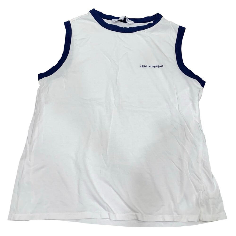 Cupcakes and Cashmere White Sleeveless Tee Size Medium Navy Blue Accent Trim